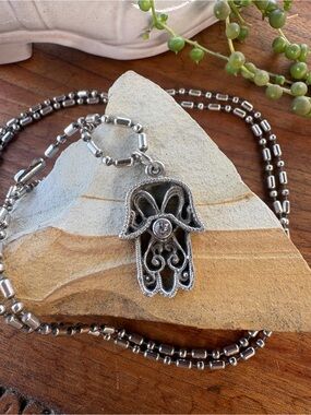 VSA Virgins Saints Angels Hamsa Crystal Pendant 31” Ball Chain Necklace